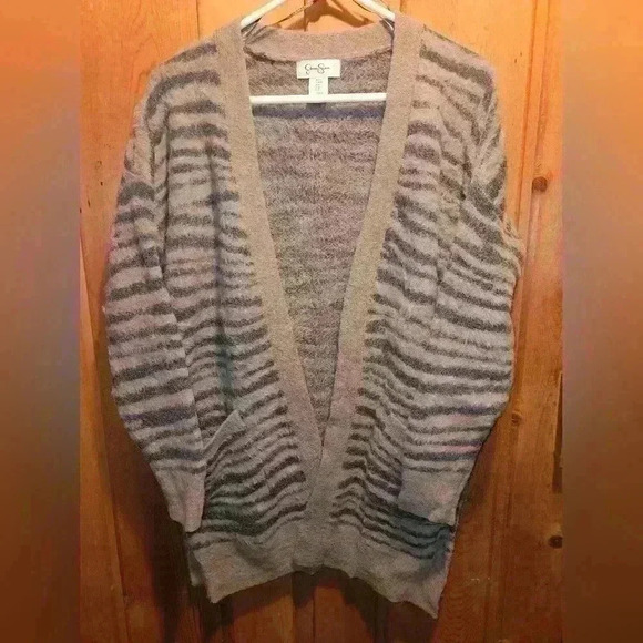 Jessica Simpson Zebra Print Fuzzy Cadigan Sweater Sz‎ Medium Open Front - Picture 1 of 6